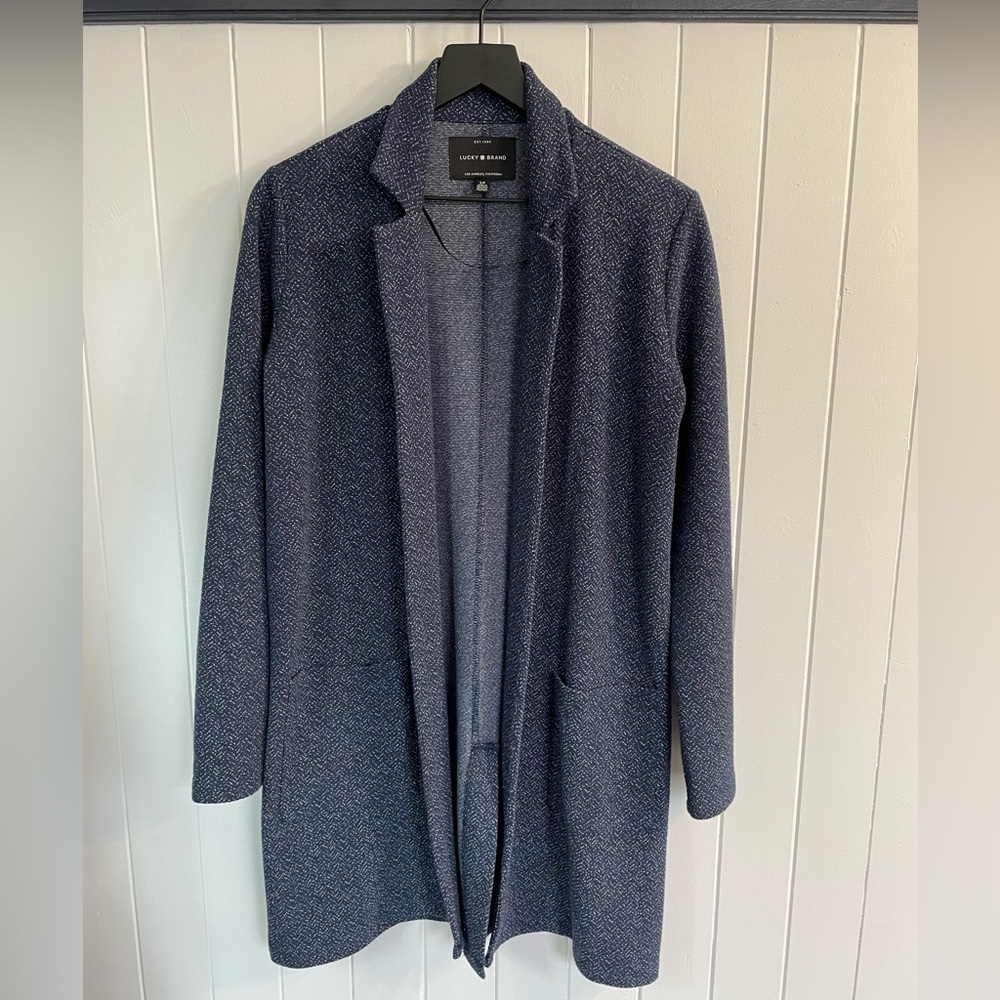 Lucky Brand Blue Marled Open 3/4 Length Knit Jacket